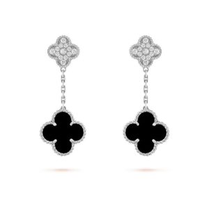 Khuyên tai cỏ 4 lá đôi đá Onyx đen Hani Jewellery
